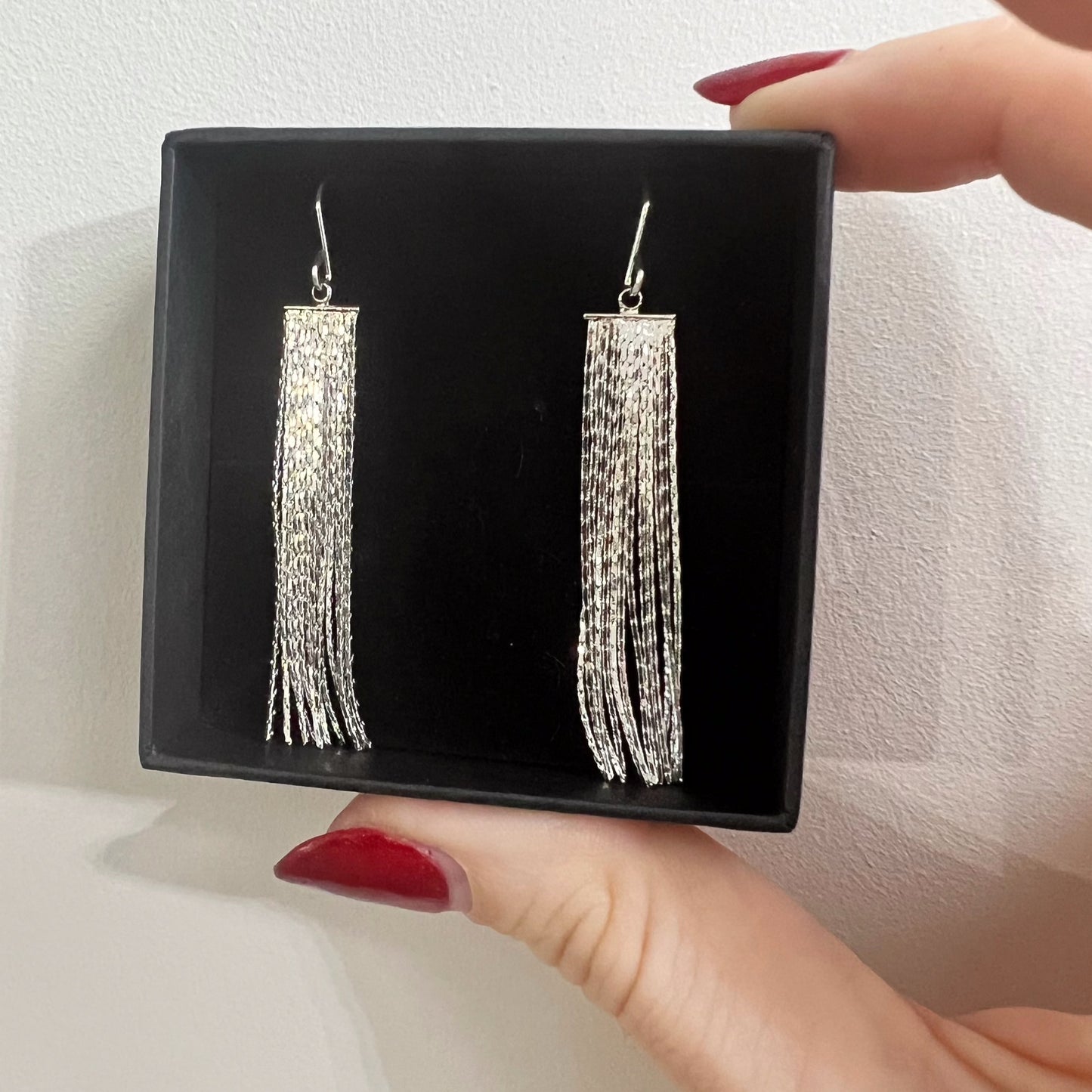 'Margot' silver chain tassel earrings