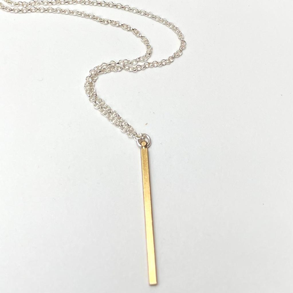 Brass bar necklace on 18"sterling silver chain