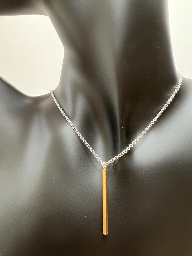 Brass bar necklace on 18" sterling silver necklace chain 
