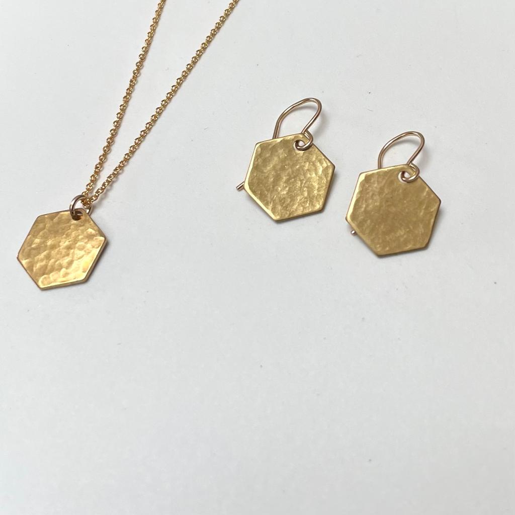 Hexagon earrings and necklace set