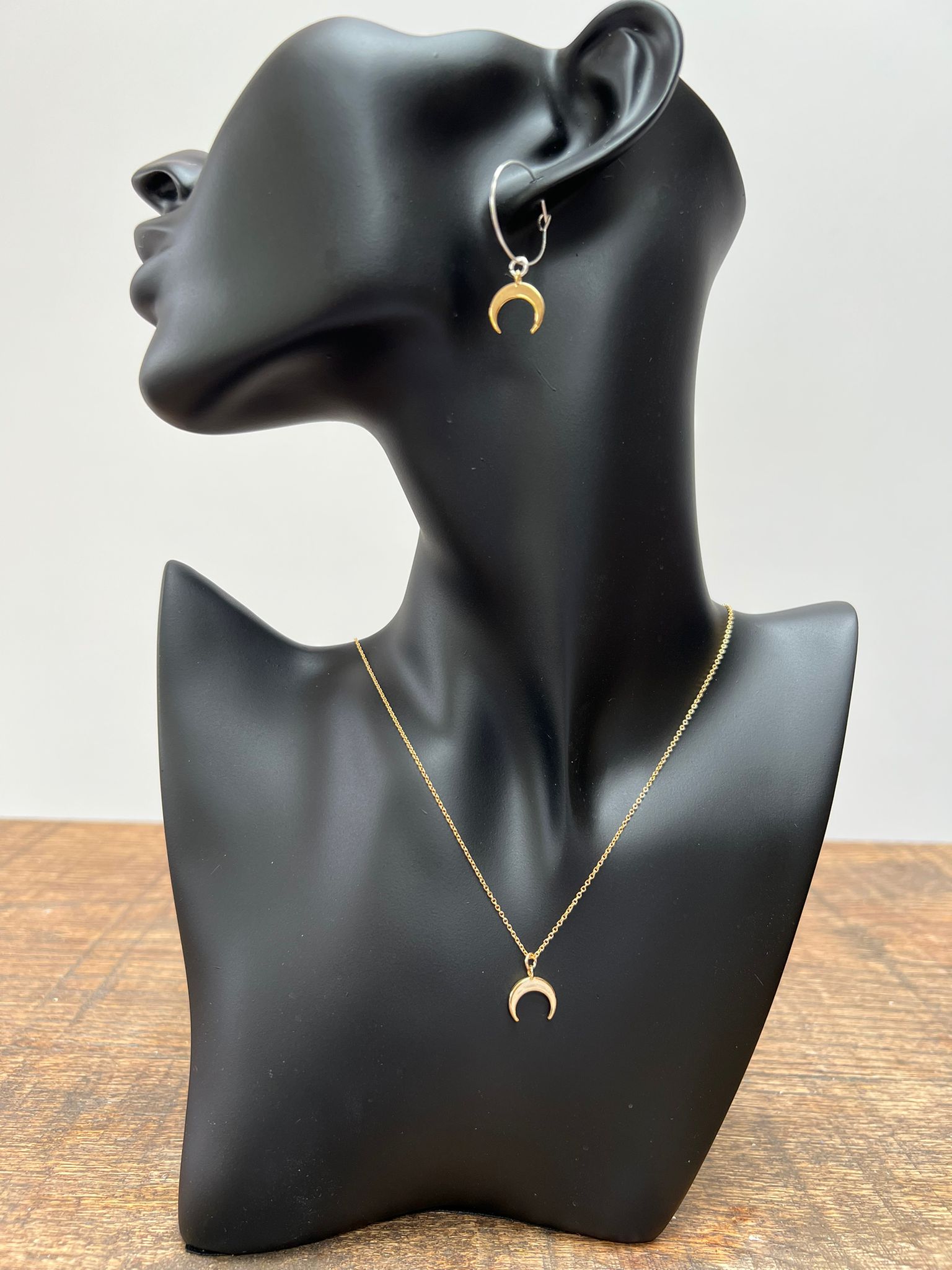 Gold plated crescent moon necklace and earring gift set