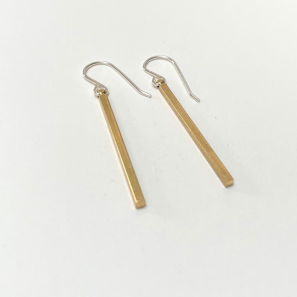 Brass bar earring on ear wires