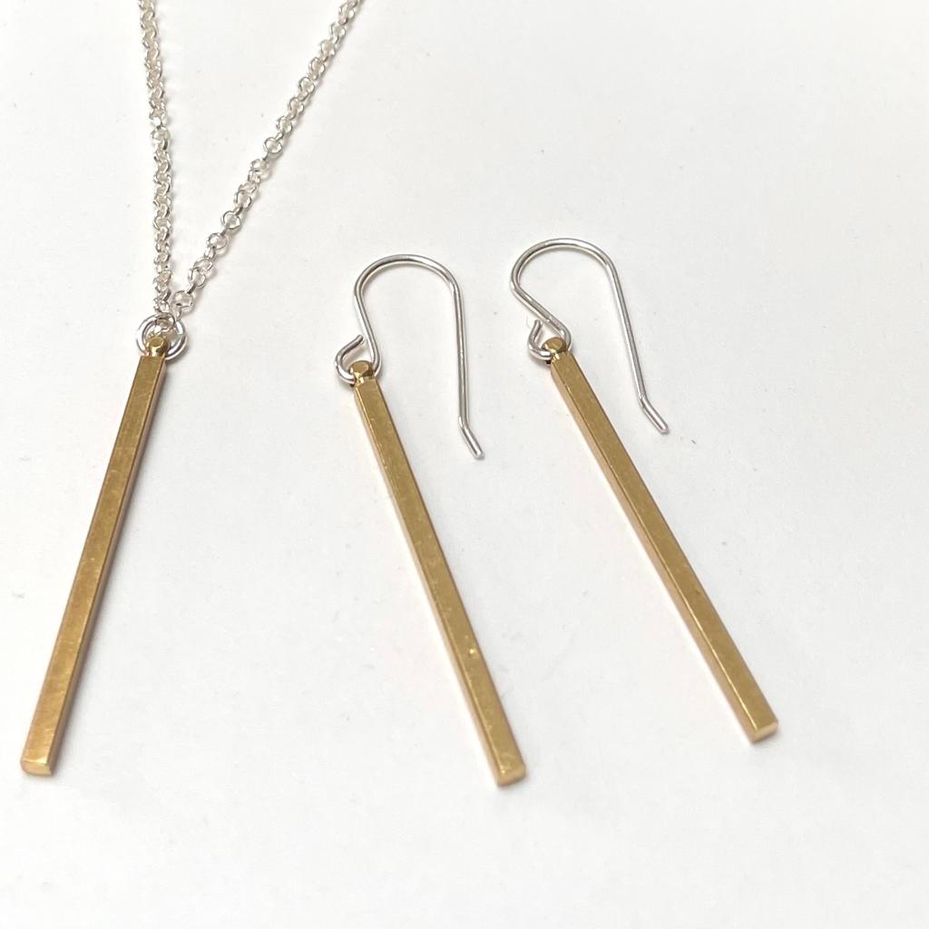 Brass bar necklace and brass bar earrings 