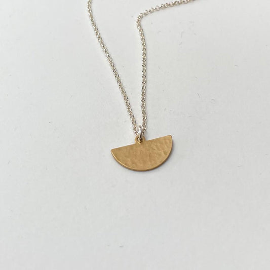 Brass semi circle necklace on sterling silver chain 