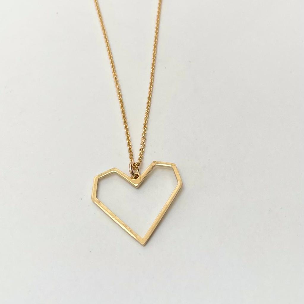 Geometric heart necklace on gold filled chain 