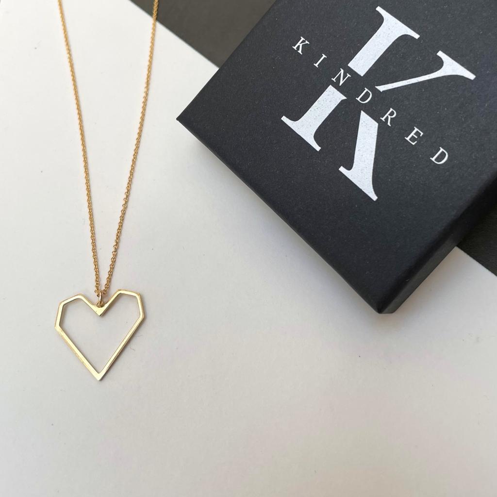 Geometric heart necklace on gold filled chain with gift box