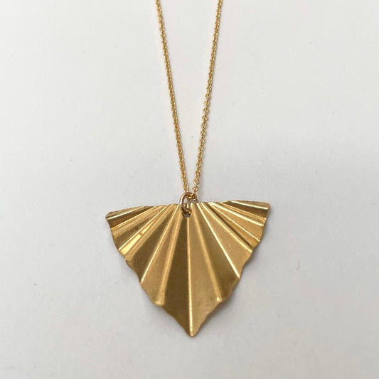 Small brass fan  on gold filled chain 