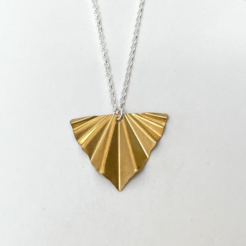 Small brass fan on sterling silver chain 