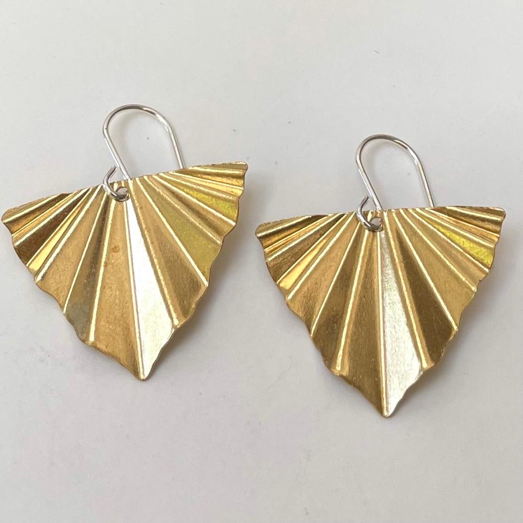 'Lizzie' brass fan earrings