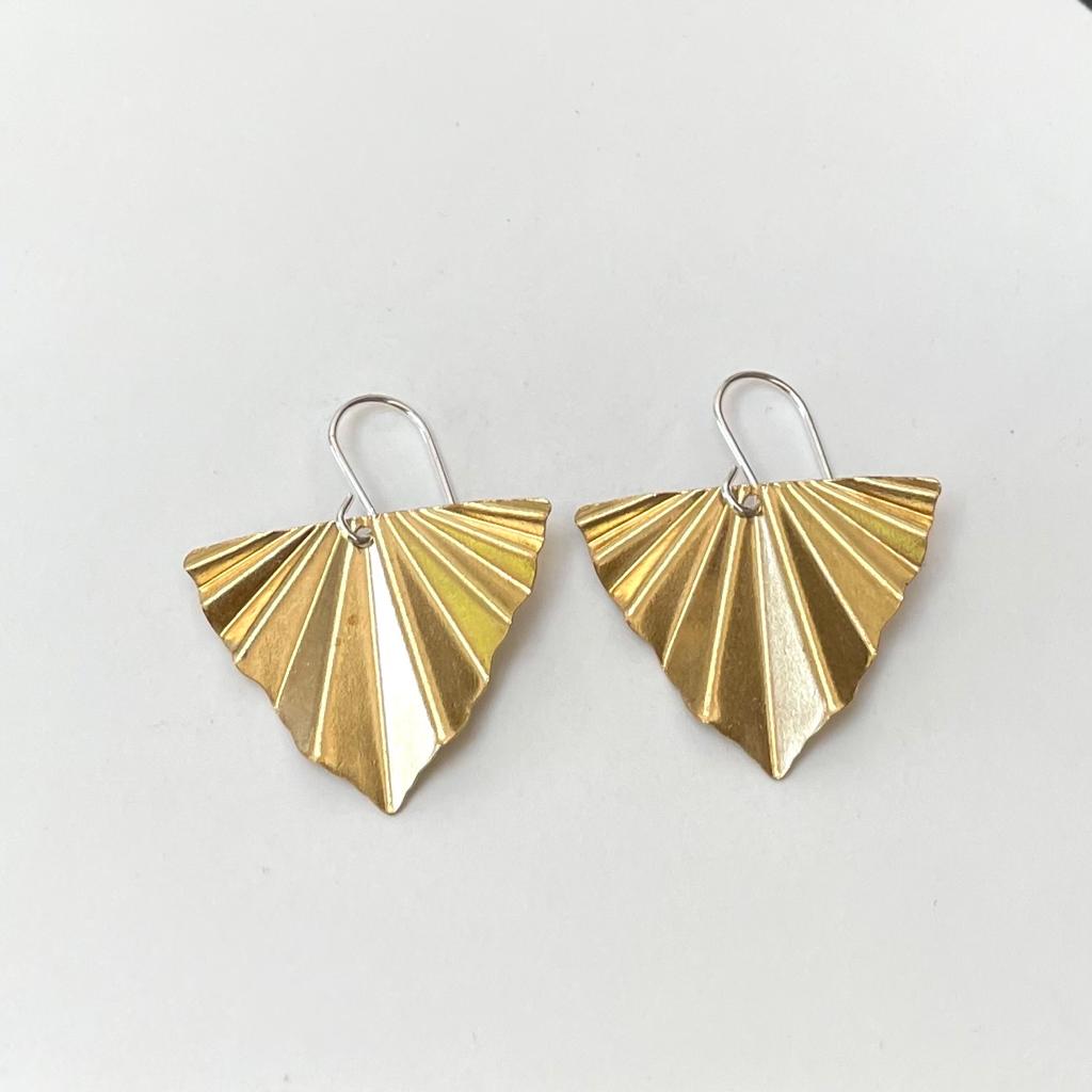 'Lizzie' brass fan earrings