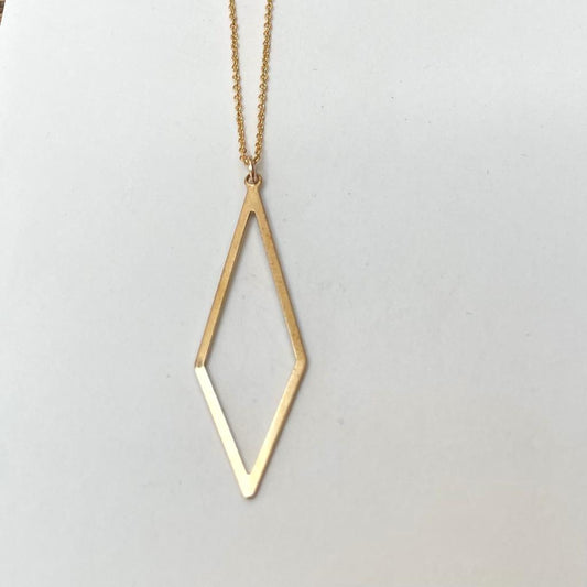 Brass diamond outline on an 18" gold chain