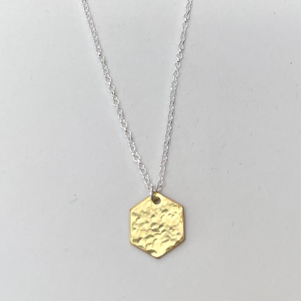 Hammered hexagon on sterling silver chain 