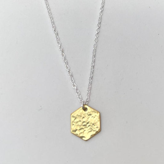 Hammered hexagon on sterling silver chain 