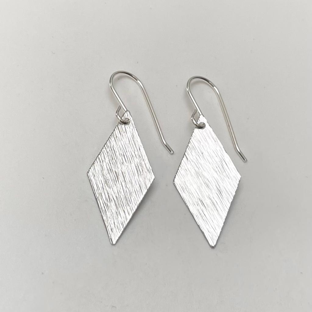 Brushed sterling silver diamonds on silver ear wires