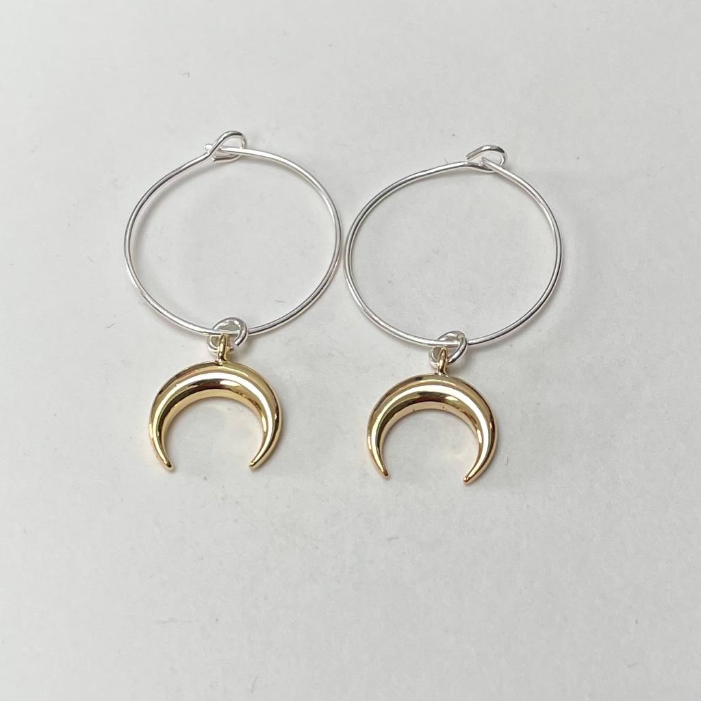 Luna moon earrings on sterling silver hoops 
