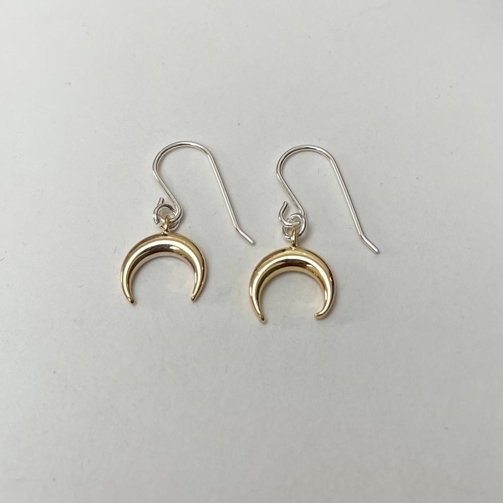 Crescent moon earrings, gold plated on sterling silver wires