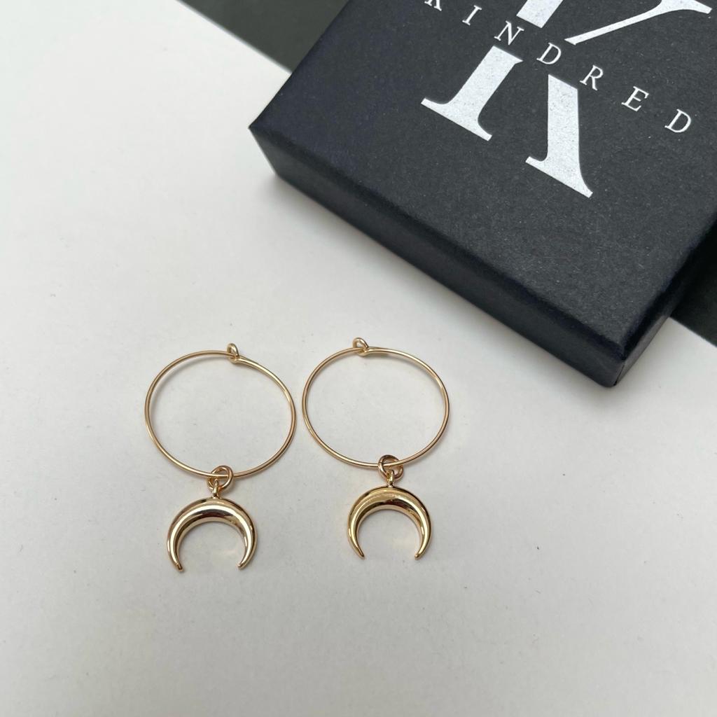 Luna moon earrings on gold filled hoops 