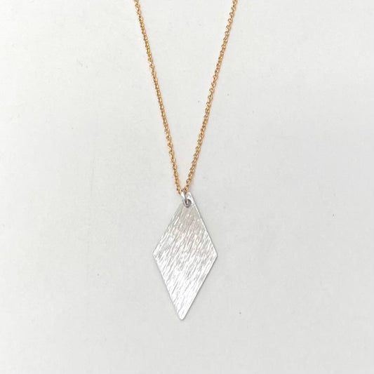 Brushed sterling silver diamond on a gold filled chain