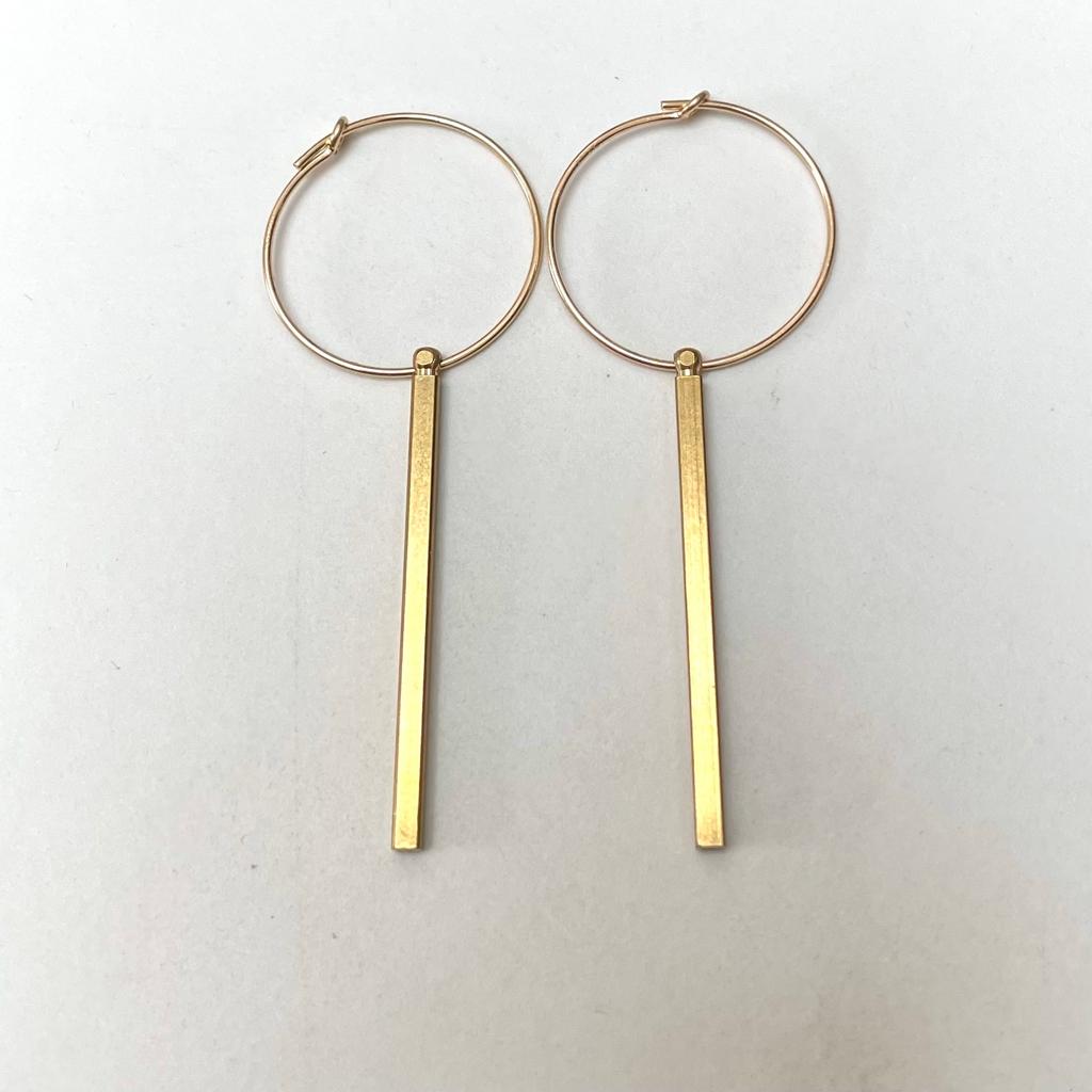 Brass bar earrings on gold filled hoops 