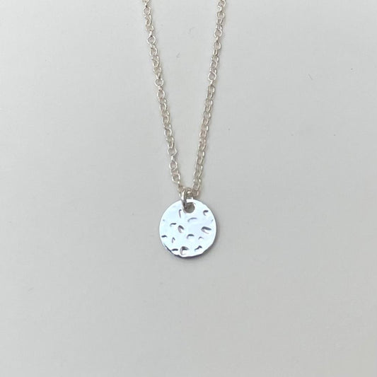 Dimpled sterling silver disc necklace